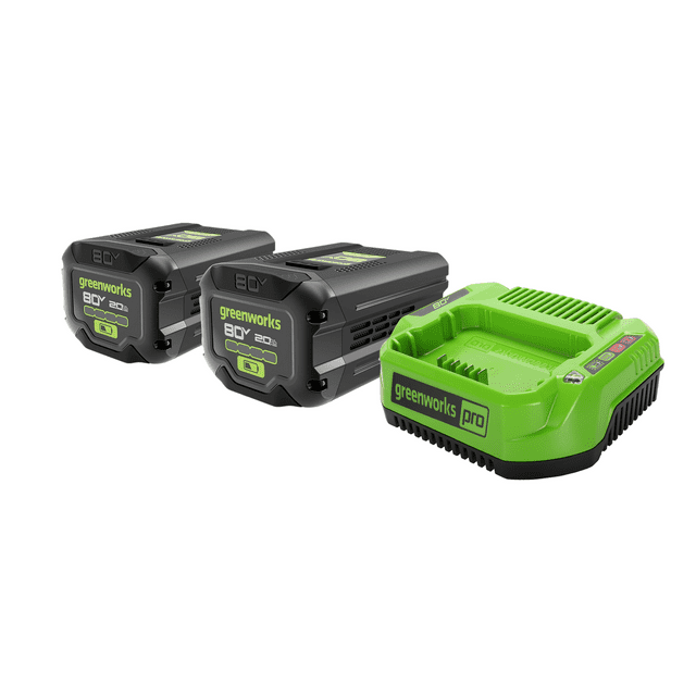 Greenworks 80V (2) Batteries 2,0 Ah et Ensemble Chargeur 2 A