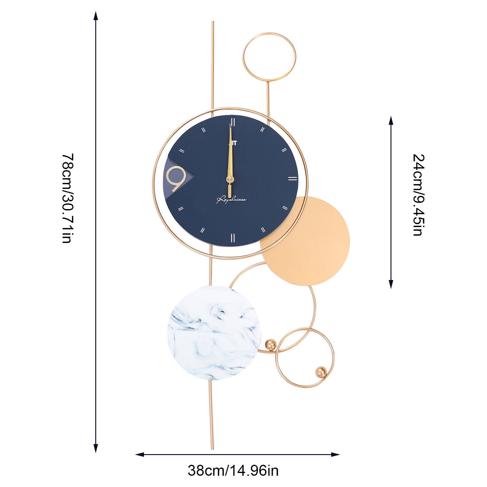 Big Wall Clocks for Living Room Decor Large Wall Clock Modern for Kitchen Bedroom Office Home Indoor Farmhouse Metal Gold Chic Decorative Wall Clock Battery Operated Silent Non-Ticking