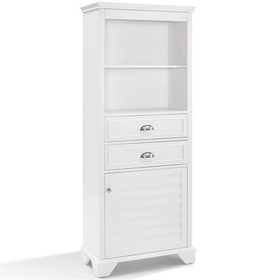 Pemberly Row Solid Hardwood Bathroom Linen Cabinet in White