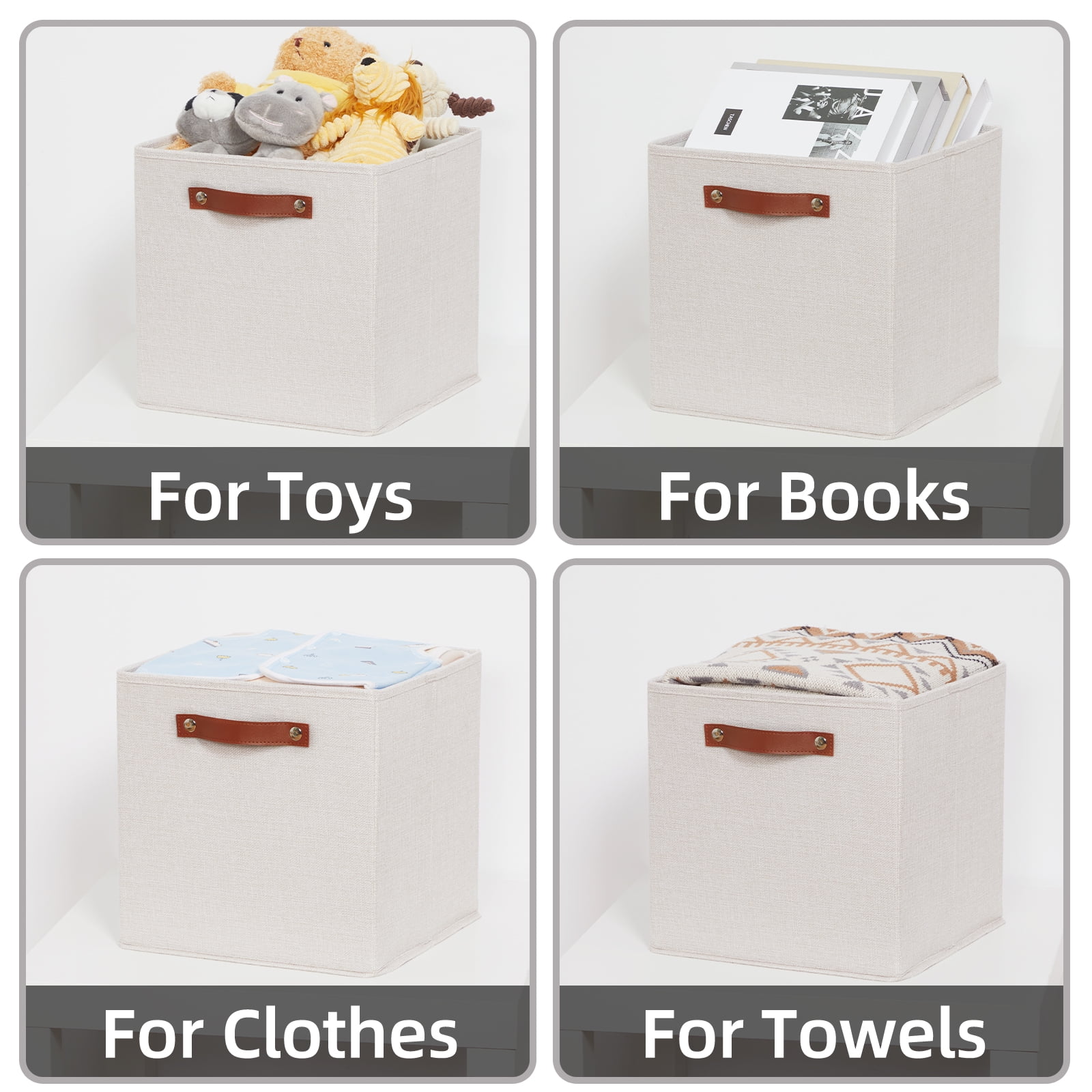 ANLEM Fabric Storage Cubes Set of 4,12 x 12 Storage Baskets,Cloth Storage Bins for Organizing with Handles,Closet Baskets for Organizing Home Nursery(Gream)