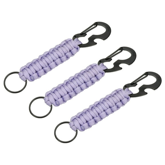 Uxcell 3Pcs Heavy Duty Braided Paracord Keychain, Paracord Keychains Landyard Necklace with Bottle Opener D Hook Clip for Camping Hiking Outdoor Activities Key Ring, Light Purple