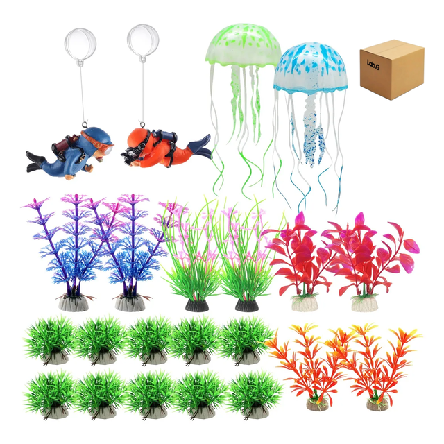 Set de Plantas Artificiales Decorativas Acuario Simulación Medusas Lab.G,Multicolor