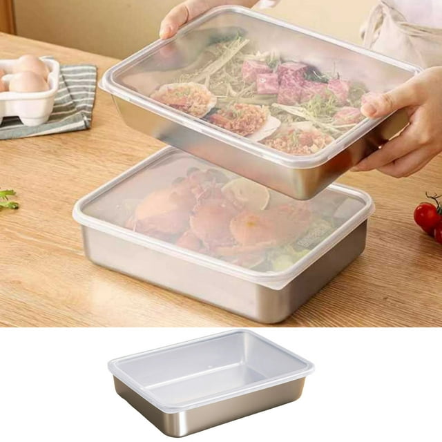 Food Grade 304 Stainless Steel Prep Tray With Lid For Kitchen Cooking Baking Marinating Serving And Organizing