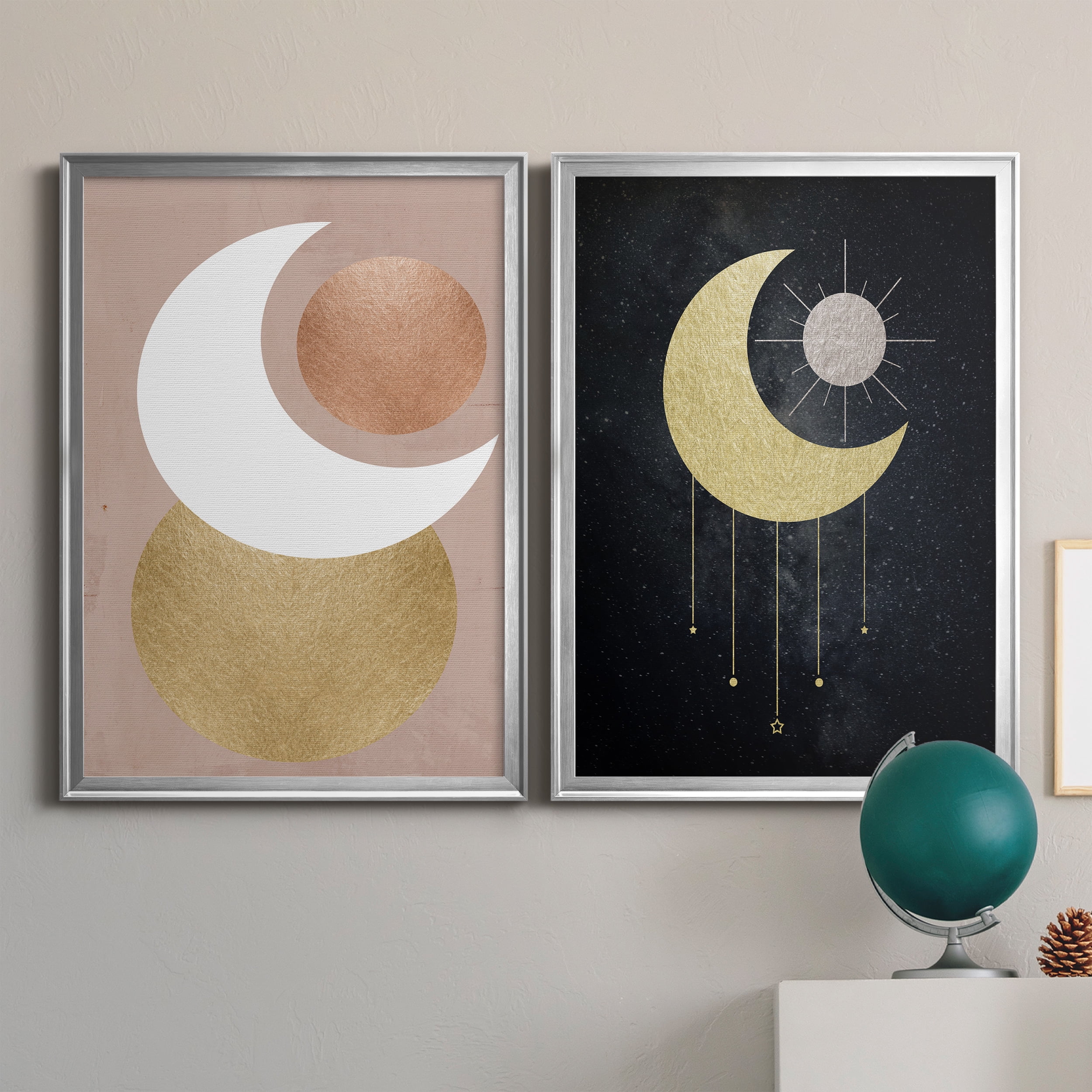2 Piece Set Lunar Mystic Premium Framed Canvas - Ready to Hang - 26.5 x 36.5 Each - Silver Frame