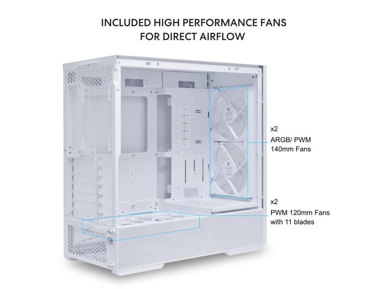 LIAN LI LANCOOL 207 Compact ATX RGB Gaming Computer Case, Tower Chassis w/ 2x140mm ARGB,2x120mm PWM Fans Pre-Installed, USB Type-C Port, Tempered Glass Side Panel (White) -- LANCOOL 207RW