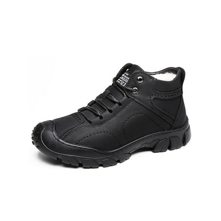

Eloshman Men Leather Shoes Mid Top Booties Round Toe Ankle Boot Driving Casual Lace Up Hiking Boots Non Slip Winter Shoe Black 6