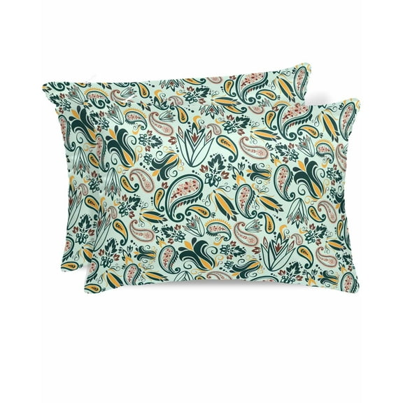 Hokiten King Size Pillow Cases Set of 2, Pillow Covers for Bed, Boho Sage Green Floral Satin Pillowcases with Zipper for Hair/Skin, Farmhouse Botanical Vintage Paisley Flower 20x36 Inches