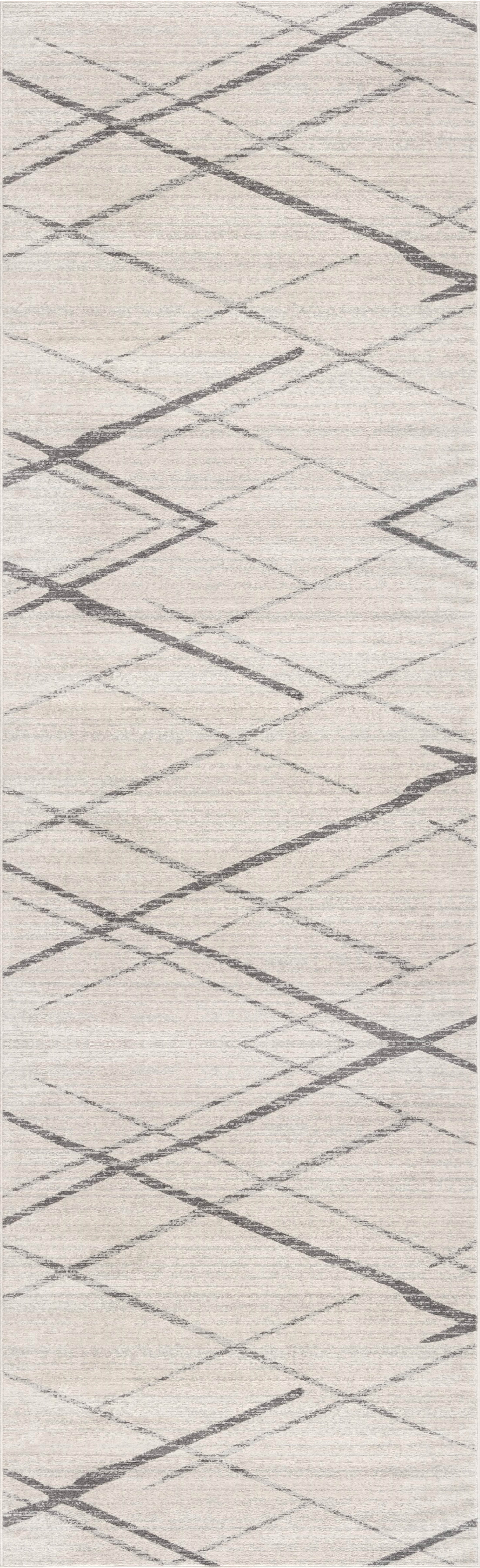 Tapis d'intérieur abstrait Branch Savannah 2' x 11' (taille exacte : 2'3" 11'), beige gris, contemporain - Entrée, couloir, salle de bain et cuisine