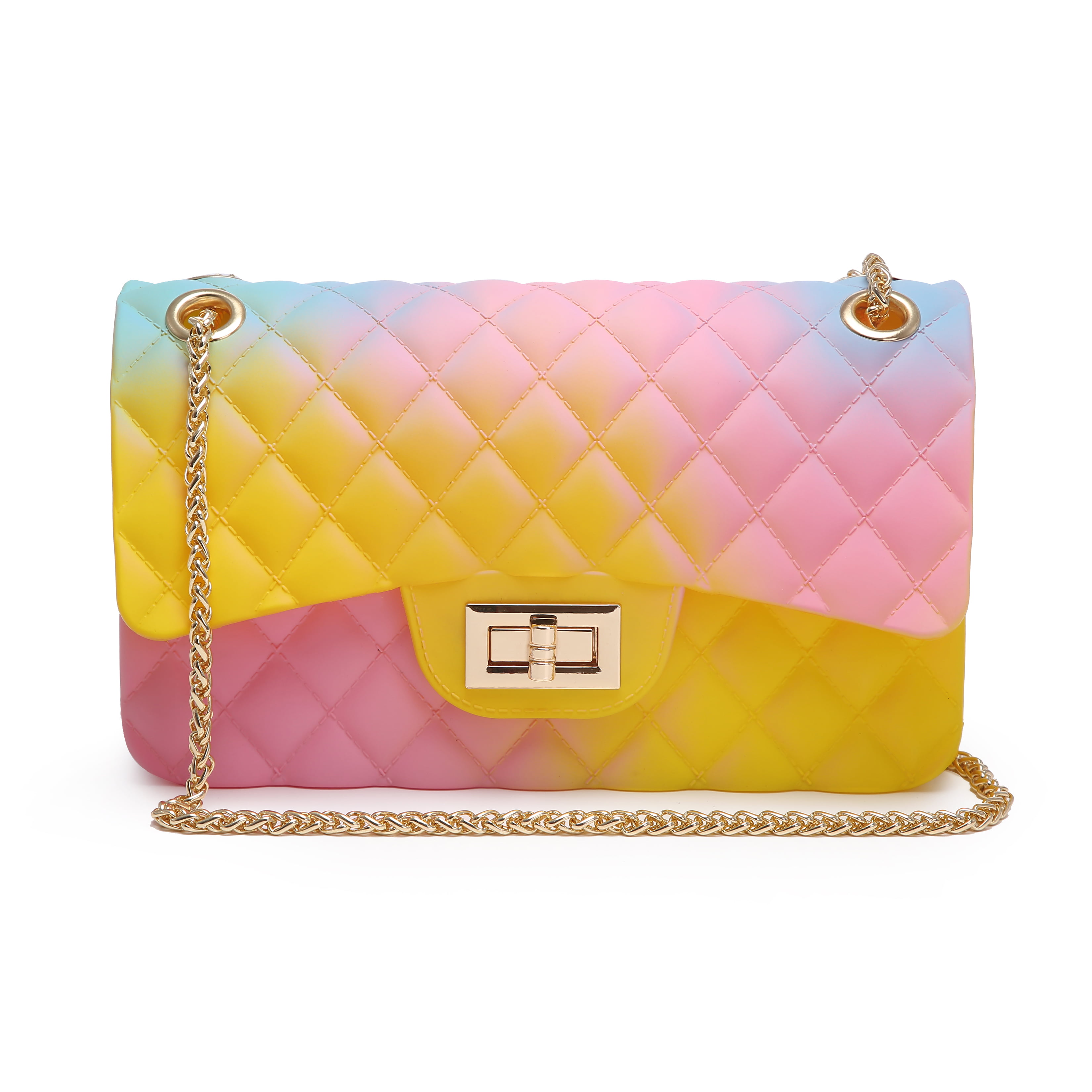 Poppy Fashion Rainbow Color Quilted Jelly Bag PVC Crossbody Shoulder ...