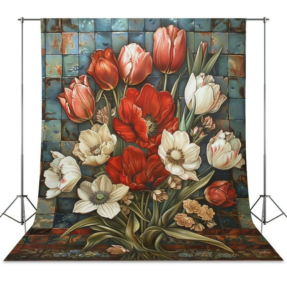 Boho Vintage Floral Backdrop Background for Photography Photo Booth Backdrop for Photoshoot Background Screen Video Recording Parties Curtain
