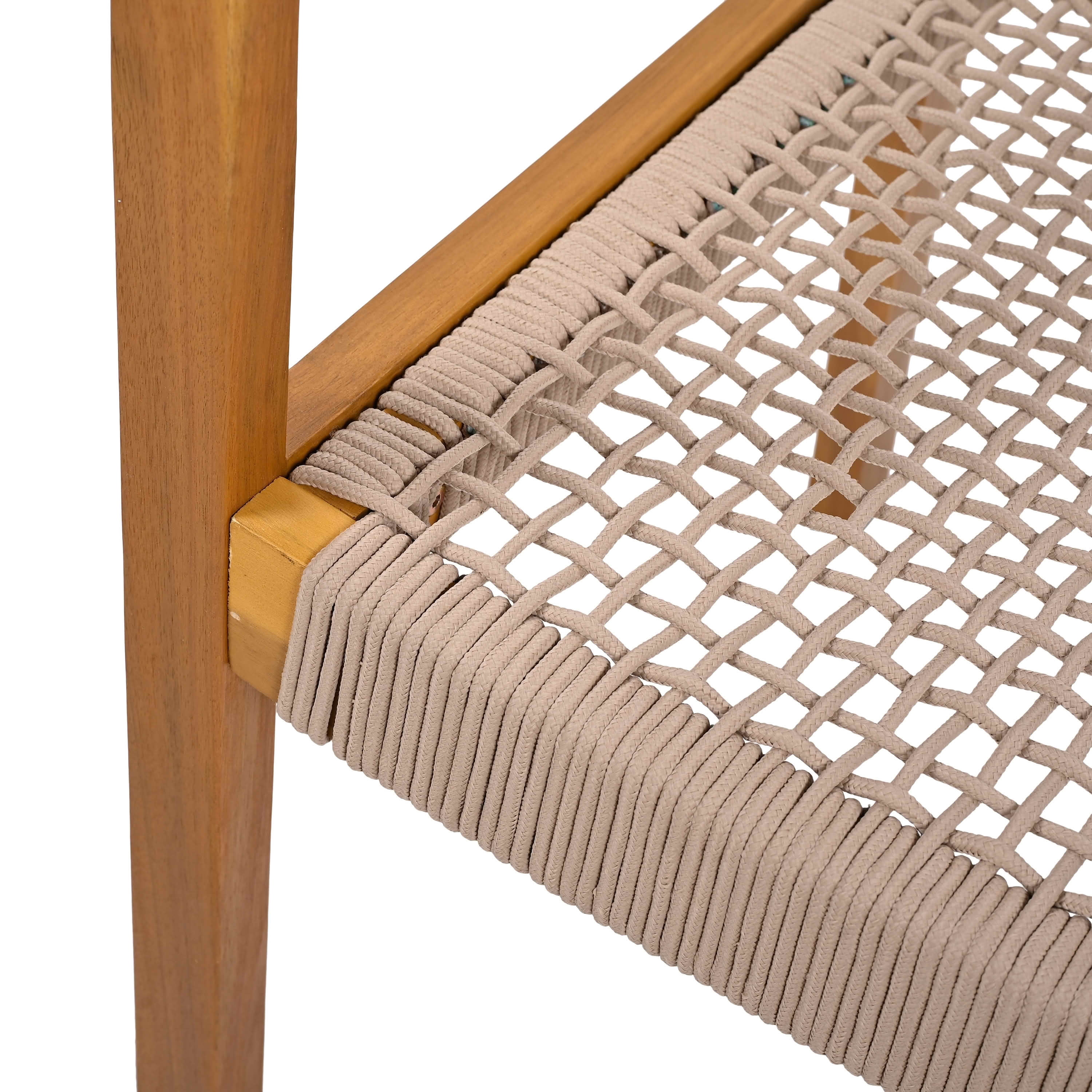 MAYEERTY Set of 2 Patio Teak Finish Acacia Wood Rope Dining Chairs, 400lbs Weight Capacity