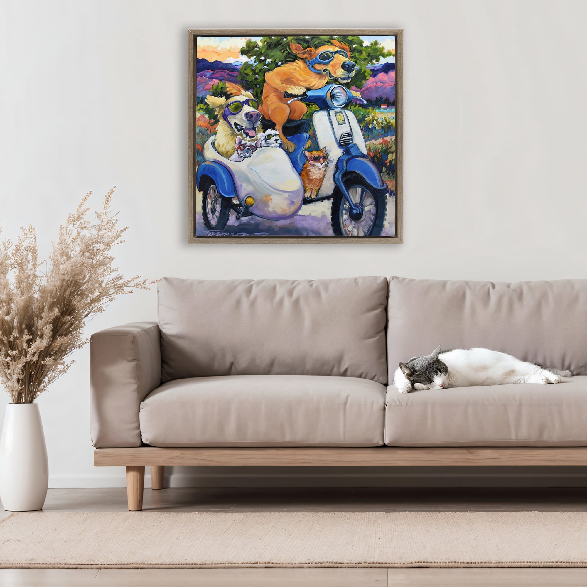Stupell Industries All Doggled Up Sidecar Brown Framed Floater Canvas Wall Art, design by CR Townsend