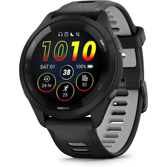 Garmin Forerunner 265 Running Smartwatch, Colorful AMOLED Display, Training Metrics and Recovery Insights, Black and Powder Gray