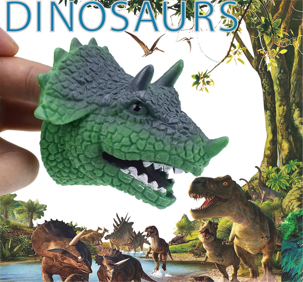 Realistic Dinosaur Hand Puppets Triceratops Kids Toy Role Play Gloves 