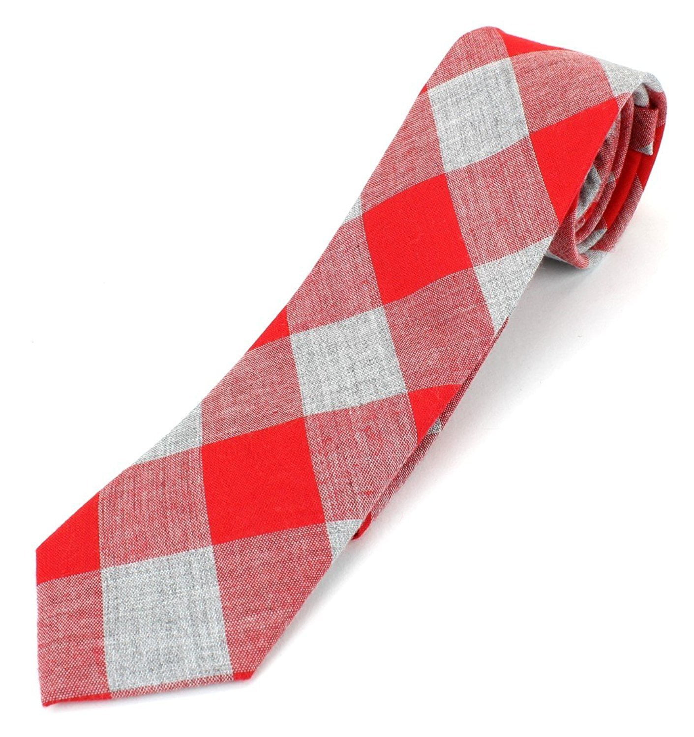 Details about  / Men/'s Cotton Skinny Necktie Tie Checker Large Gingham Pattern Grey Backing Color