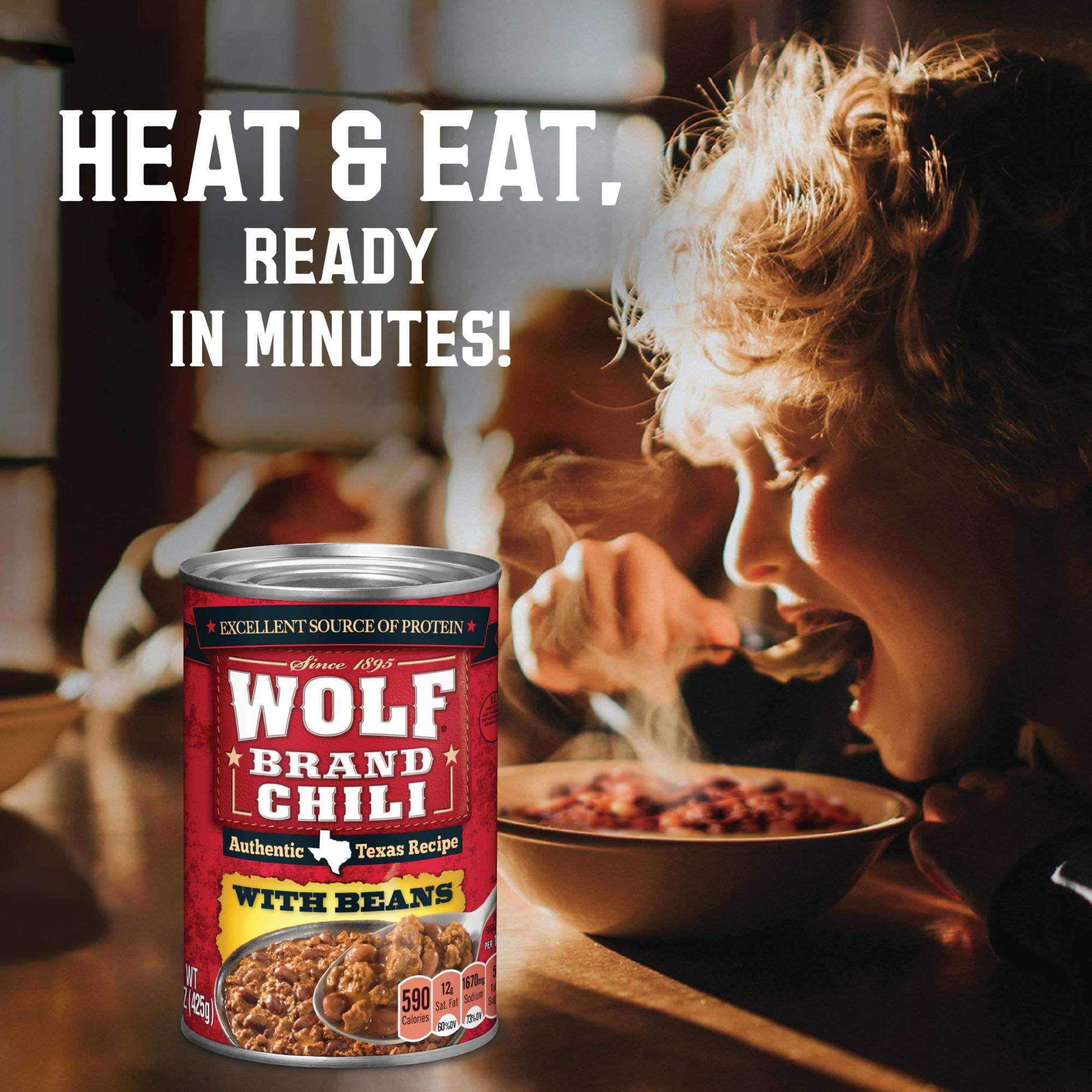 Wolf Brand Chili With Beans, 24g Protein Per Serving, 15 oz. Can