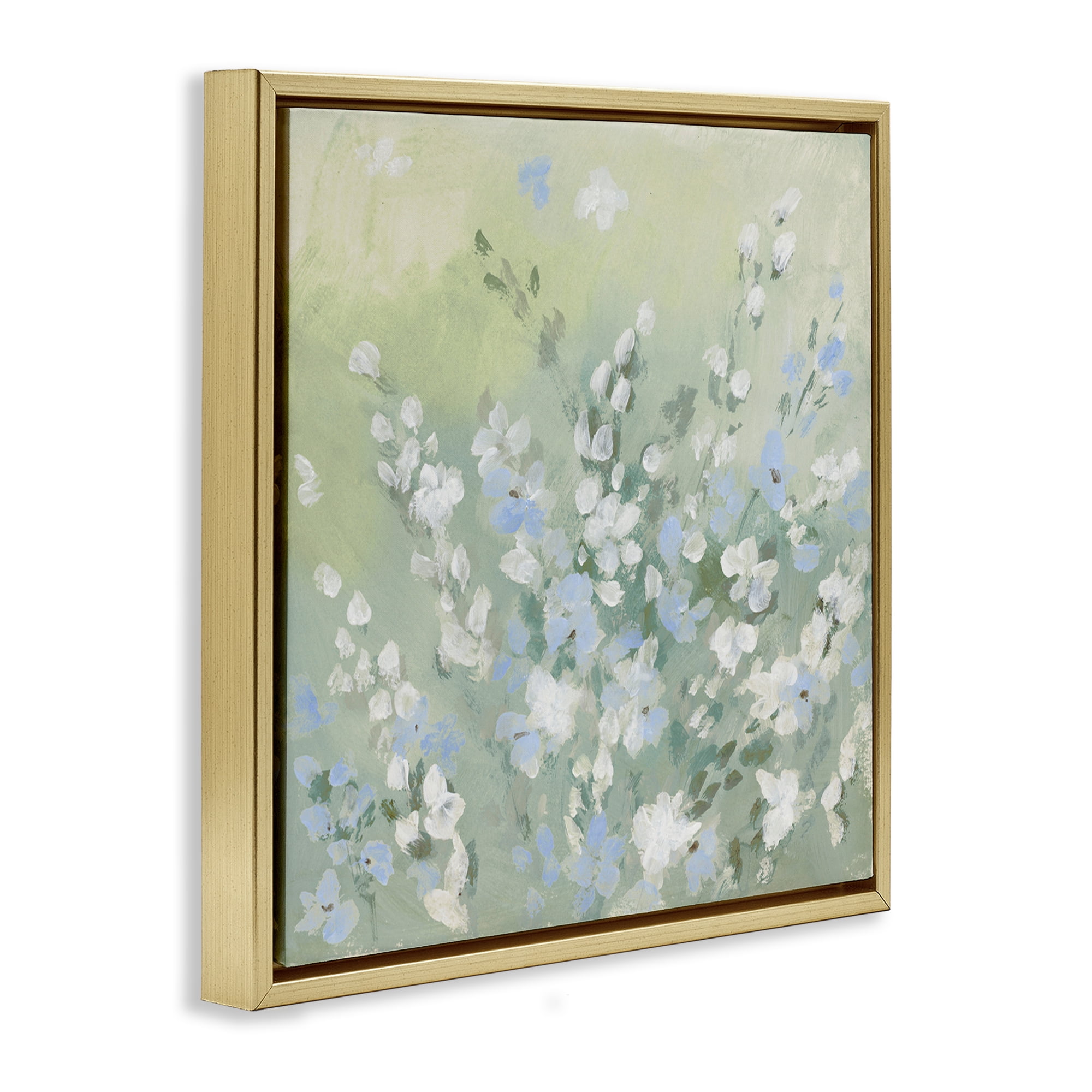 Stupell Industries Wispy Willows White Wildflowers Floral & Botanical Painting Gold Floater Framed Canvas Art Print Wall Art, 18 x 18