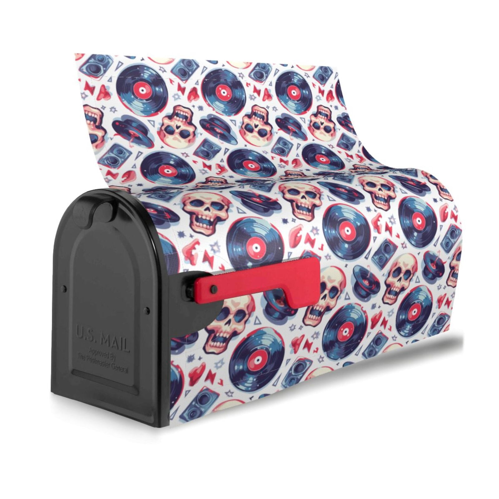 Logiee record rock music Skull Print Post Letter Box Wrap Decor, Mailbox Cover Suitable for Standard Mailbox and Large Size Mailbox,Outdoor Yard Decoration-21x18 in