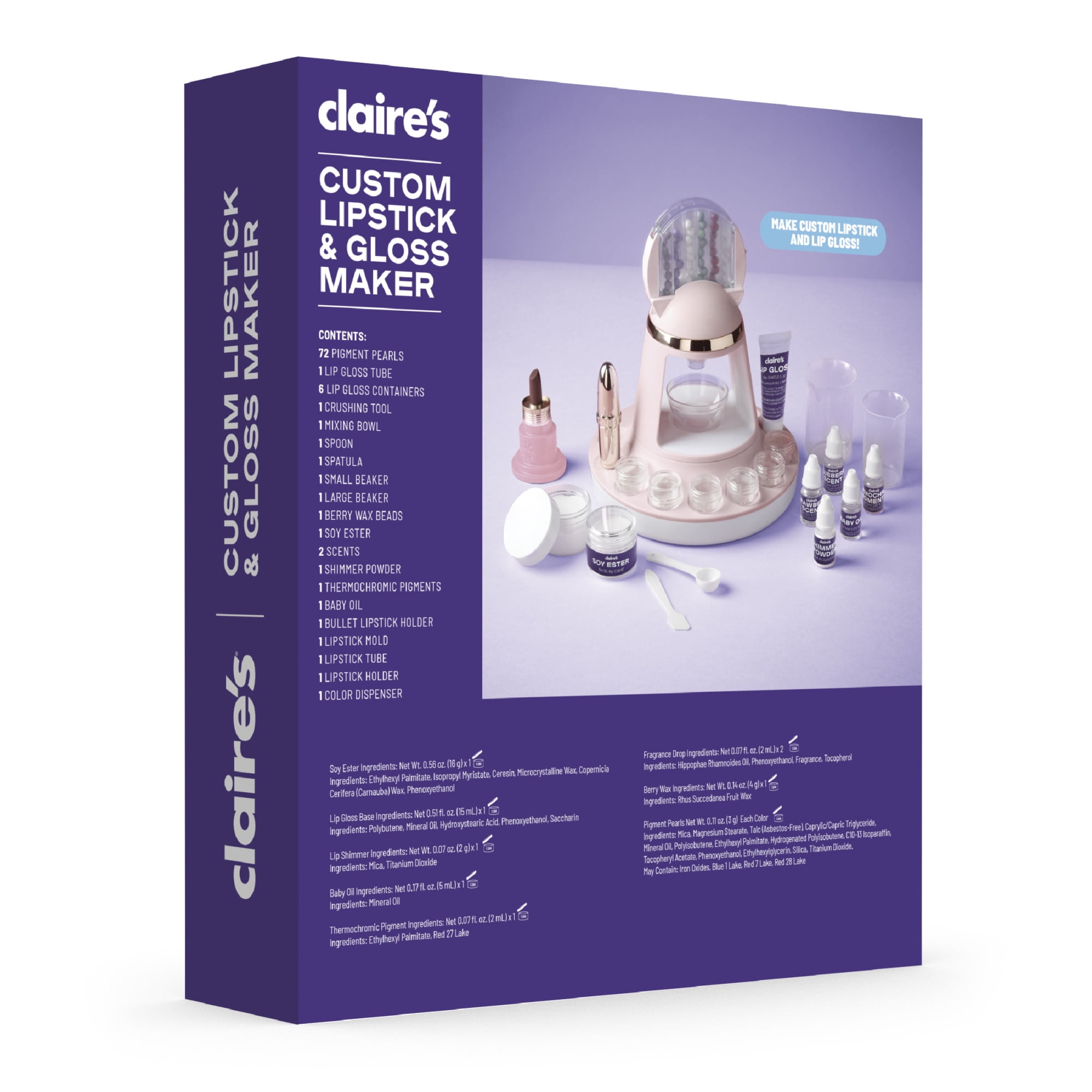 Claire’s® Custom Lipstick & Gloss Maker, DIY Makeup Kit, Cosmetic Making, Lip Gloss for Teens & Girls
