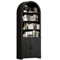 6-Tier Farmhouse Arched Bookshelf Bookcase with Doors, Tall Storage Cabinet and Display Shelves, Open Shelves for Living Room or Office, Black