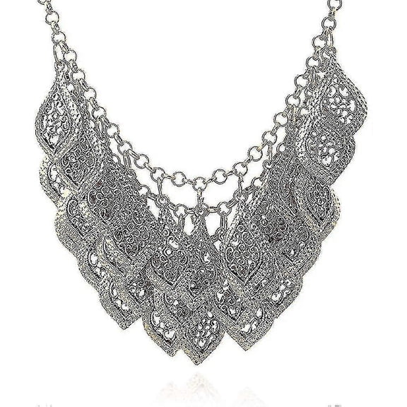 Vintage Gorgeous Multilayer Gold Plated Leaves Chain Collar Bib Chunky Necklace