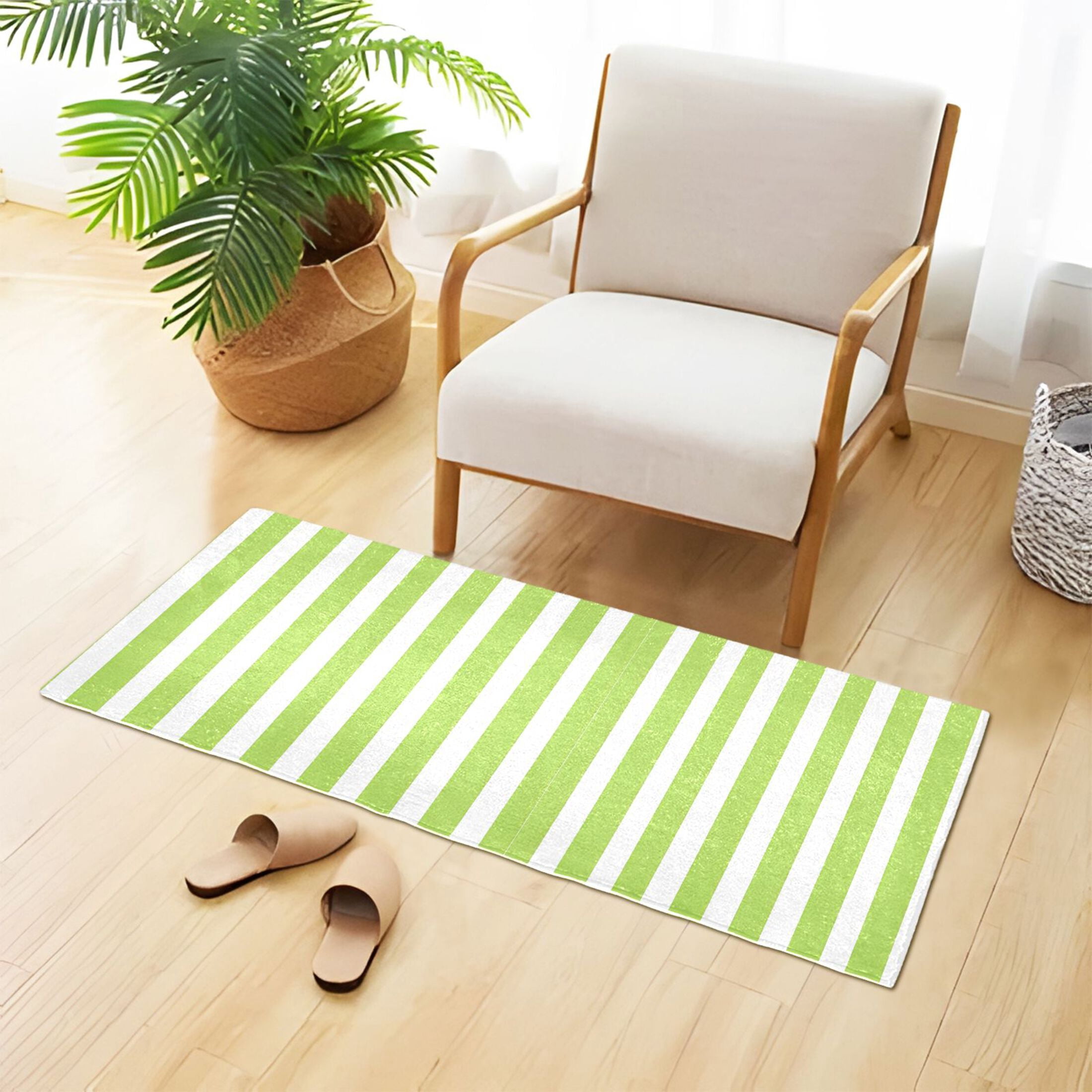 Dailycode Apple Green and White Stripes Bathroom Rugs Non Slip Absorbent Soft Plush Quick Dry Bath Mat, 39"x20"
