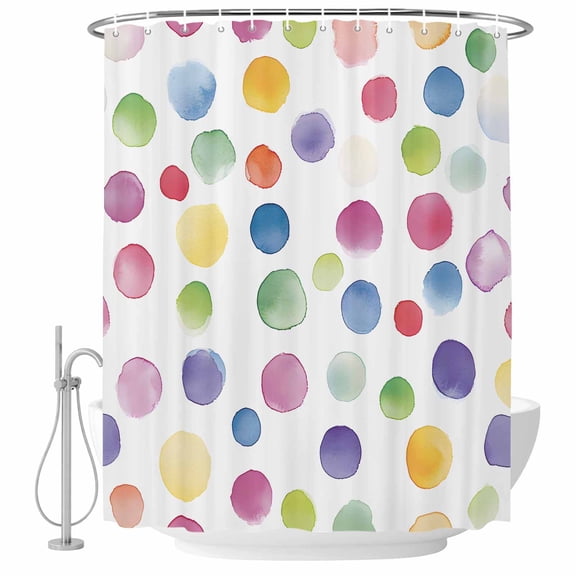 Boho Polka Dots Shower Curtain Set - Small 36" x 72" Washable Bathtub Curtain with 12 Hooks, Ombre Purple Blue Pink Green Watercolor Waterproof Fabric Stall Shower Curtains for Bathroom Décor