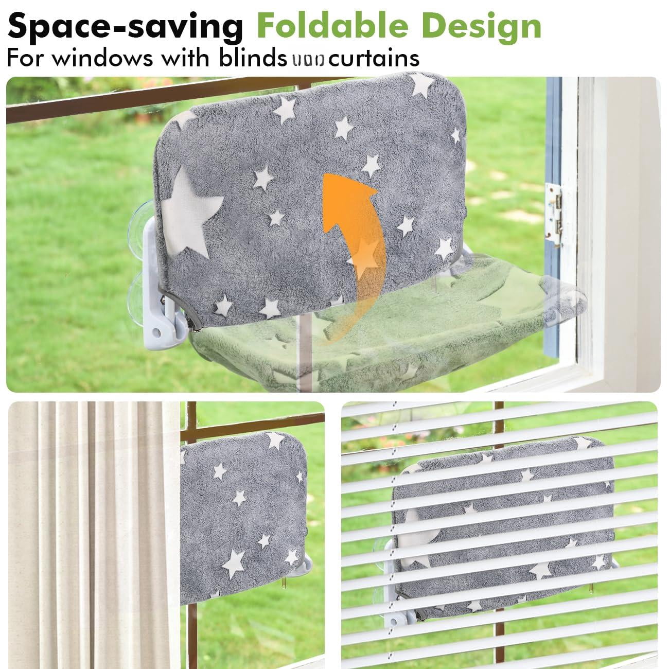2pc Cat Window Perch  Glow In The Dark Cordless Foldable Pet Hammock Bed For With Sturdy Metal Frame Glowing Stars Pattern Resting Seat Indoor Cats (2pc - M)