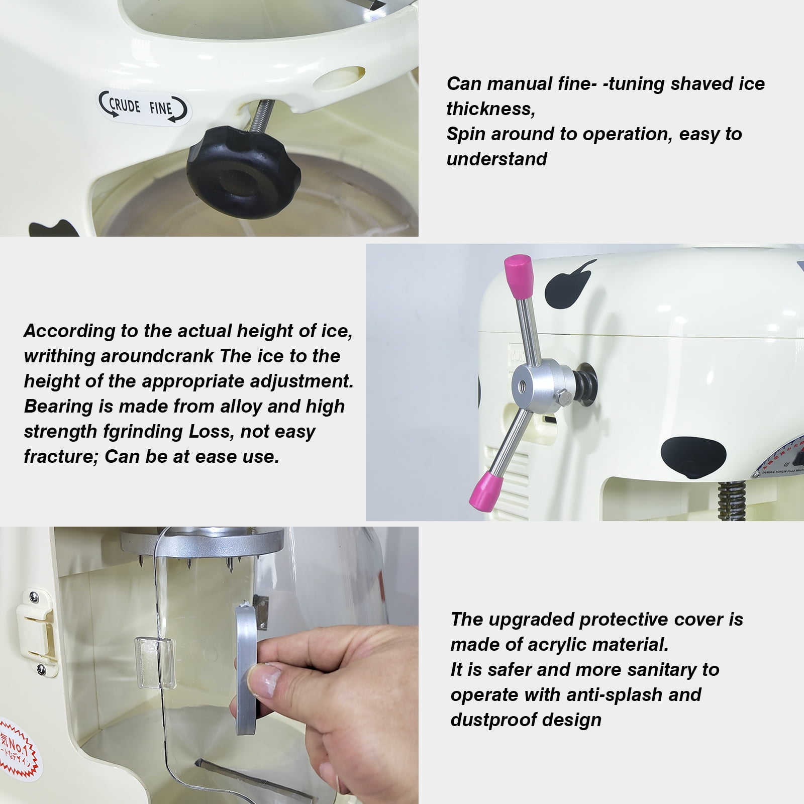 Kolice Commercial Ice Shaver Machine, Snowflake Ice Shaver, Ice Cone Maker-Output: 150kgs/H, Adjustment Knob for Ice Thickness, 2 Stainless Steel Blade, 2 Buckets Included