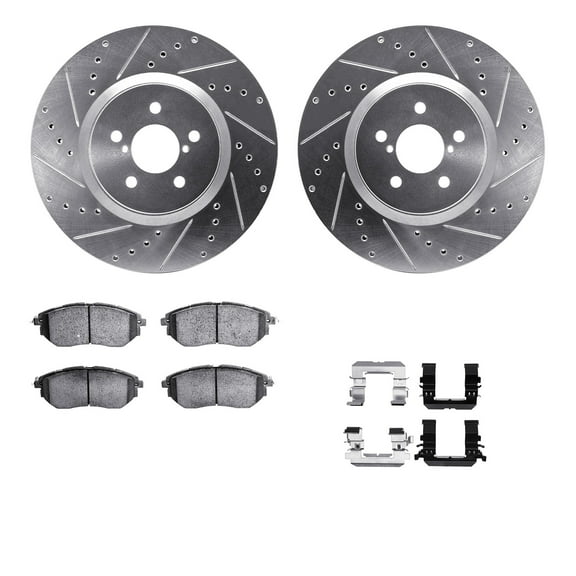 Dynamic Friction Company Front Brake Rotors-Drilled and Slotted-Silver with 5000 Advanced Brake Pads includes Hardware 7512-13037