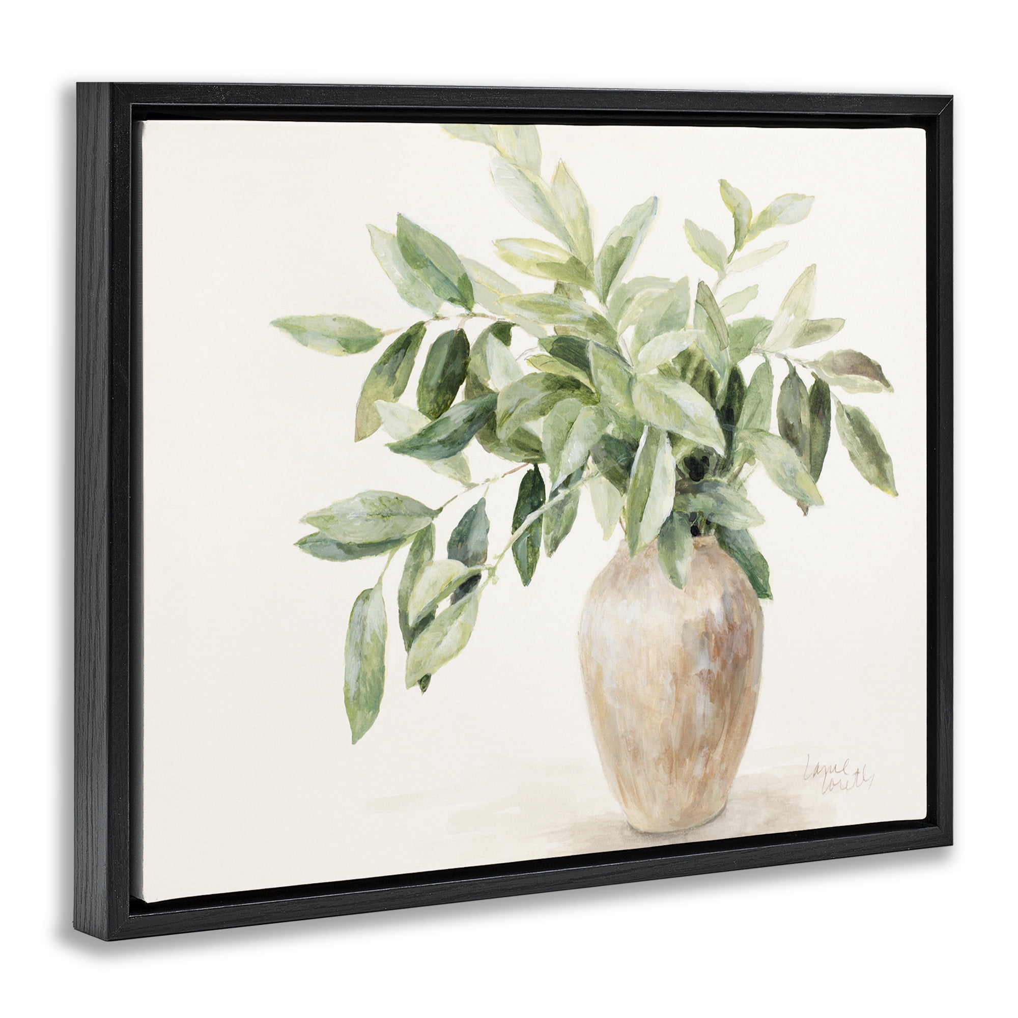 Stupell Industries Ivy Potted Plant Botanical & Floral Painting Black Floater Framed Art Print Wall Art, 31 x 25