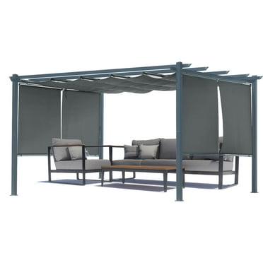 Aoodor 10 x 13 ft Outdoor Pergola with Retractable Canopy, Aluminum Frame, 4 Pieces Patio Sun Shade Shelter for Backyard, Deck - Dark Gray