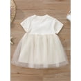 thumbnail image 3 of Arvbitana Baby Girl Princess Dresses Short Sleeve Round Neck Bow Front Patchwork Mesh Tulle Dress Summer Casual Outfits for Newborn 6-24M, 3 of 9