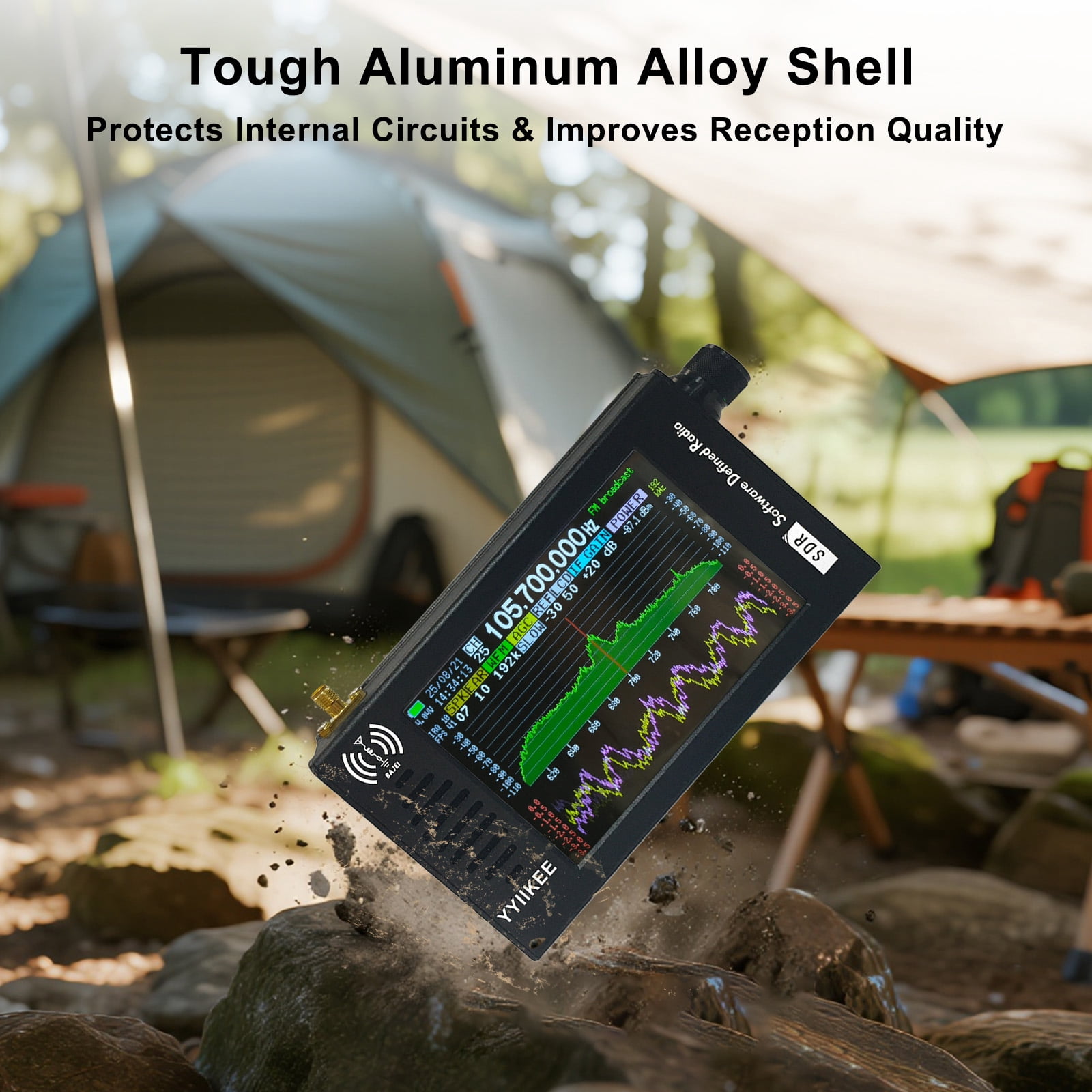 Portable SDR DSP Radio Receiver with 4.3" Touchscreen 100KHz–149MHz Full Band SSB/AM/FM/CW 192kHz Spectrum Waterfall Display Rechargeable 5000mAh Battery Aluminum Alloy Case