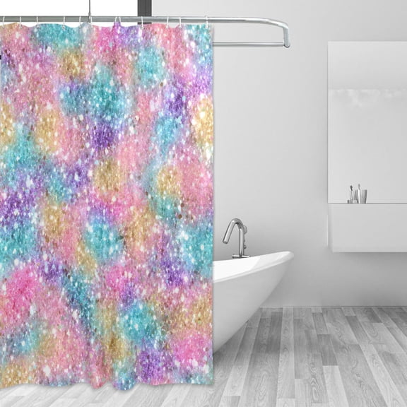 Pastel Colored Glitter Shower Curtains with 12 Hooks Waterproof Bathroom Decor 66" x 72"
