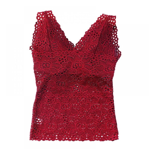 Ladies Lace Flower With Chest Pad Long V-Neck Sleeveless Solid Color Vest