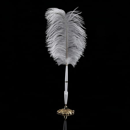 - Ostrich Feather Wedding Guestbook Reception Pen Set With Gold/Sliver Holder (Gold )