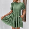 thumbnail image 4 of Yuwull Dresses for Women 2023 Casual Mini Dress Women Plus Size Short Sleeve Dress Hawaiian Beach Solid Color Sundress Summer Lounge Wear On Clearance, 4 of 8