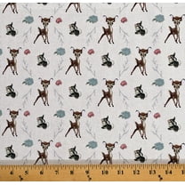 Cotton Bambi Thumper Cross Disney Characters Forest Animals Kids Fairytale White Cotton Fabric Print by the Yard (72988-A620715)