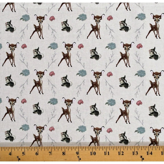 Cotton Bambi Thumper Cross Disney Characters Forest Animals Kids Fairytale White Cotton Fabric Print by the Yard (72988-A620715)