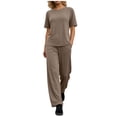 thumbnail image 3 of Cutuoiiu Women Solid Color Oversized Short Sleeve Top and Wide Leg Pants Set Casual Two Piece Outfit Gifts, 3 of 8