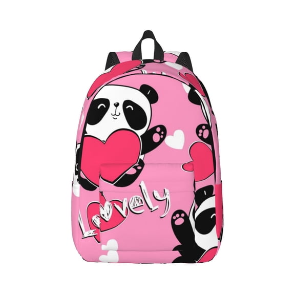 Rateoe Panda Heart Valentine Pink Pattern Canvas College Laptop Backpack,Travel Daypack,Durable Rucksack Travel Notebook Bag School Backpack Book Bag for Men Women-Small