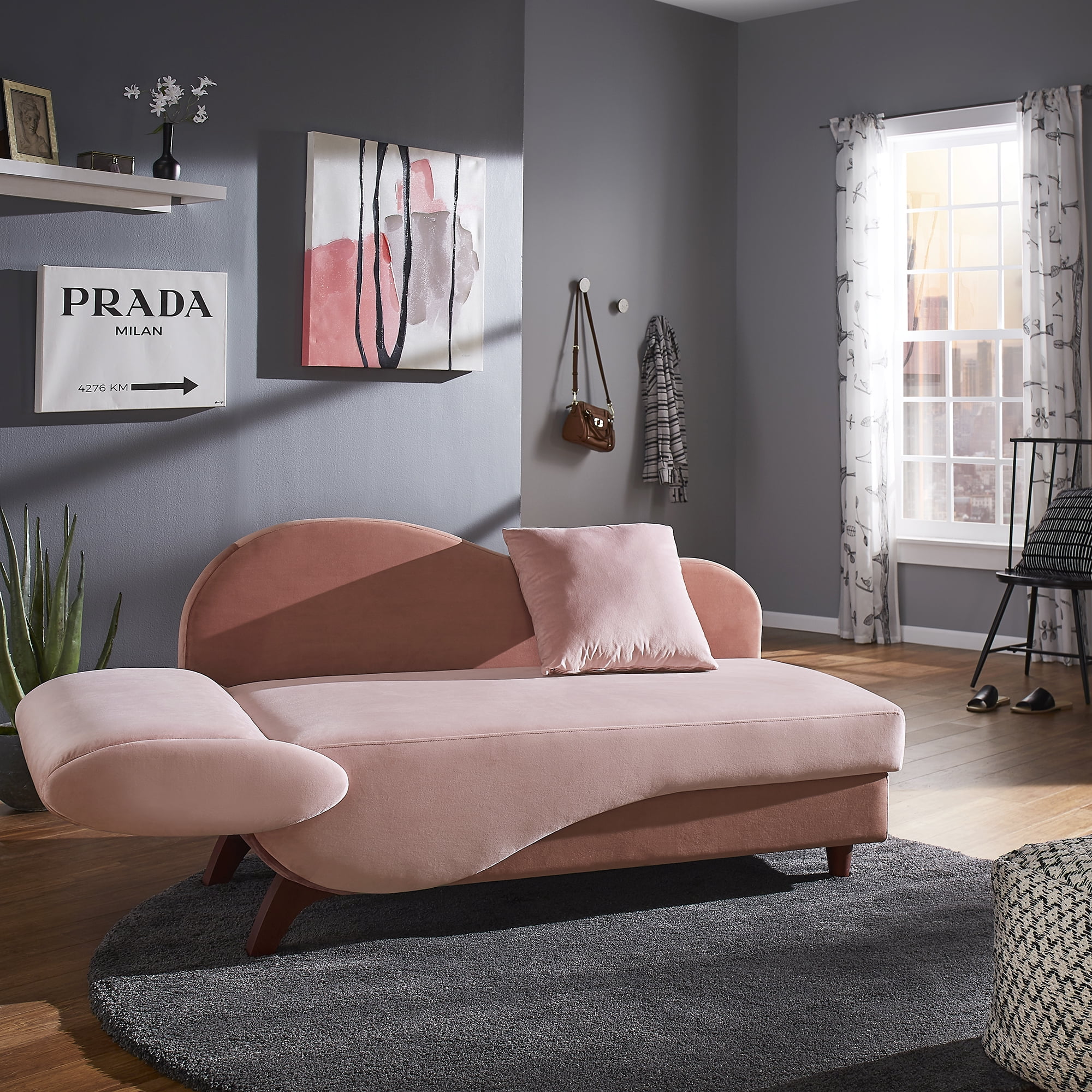 Weston Home Delaney Two-Tone Functional Chaise with 1 Pillow and Storage, Peach Pink