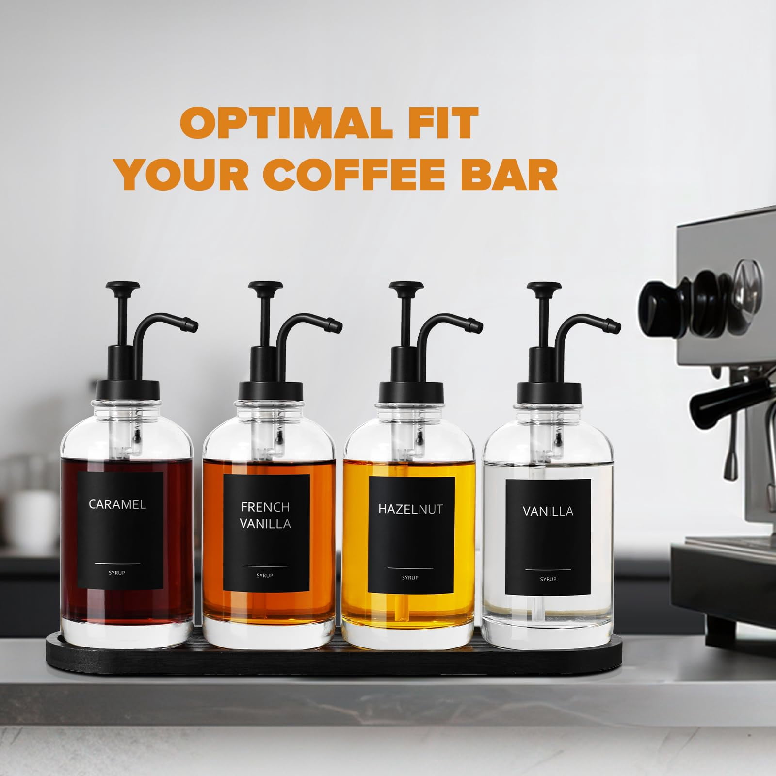Coffee Bar Accessories  Glass Syrup Dispenser With Pump 16.9 Fl Oz/500ml Bottles For Organizer Labels Spoons 4 Pack