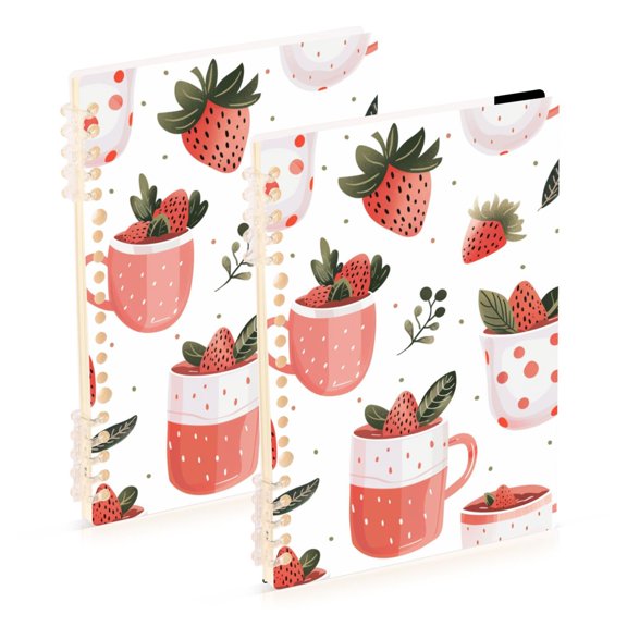 Strawberry Tea Ring Binder Notebook Journey Note Diary College Ruled Spiral Notebook Study Loose Leaf Paper A5 60 Pages