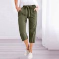 thumbnail image 2 of WCMZJ Capris Pants for Women Cotton Linen Casual Summer 2025 Straight Wide Leg Loose Drawstring Elastic Waist Cropped Trouser Army Green L, 2 of 5