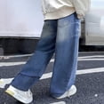 thumbnail image 4 of Atogsazn Kids Boys Wide Leg Jeans Childrens Casual Loose Fit Lightweight Denim Pants with Pocket Trouser Blue 7-8 Years Fashion, 4 of 5