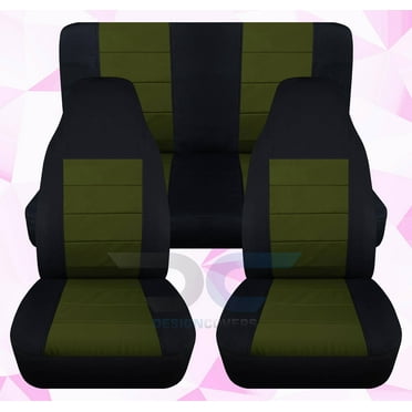 T219-Designcovers Compatible with 1997-2002 Jeep Wrangler TJ SE/Sport/Sahara Seat Covers:Black and Hunter Green - Full Set Front&Rear