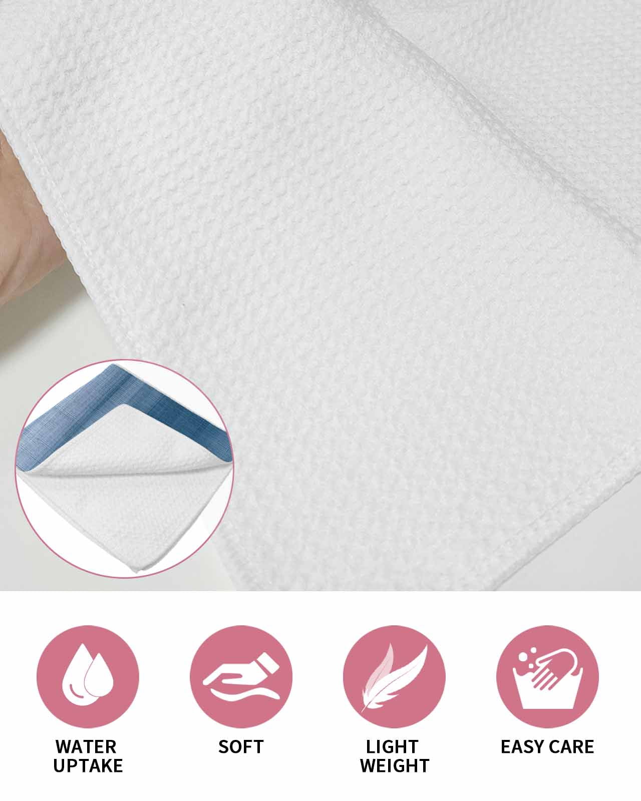 Haze Blue White Ombre Kitchen Dish Towels for Drying Dishes Set of 3, Vintage Gradient Striped Aesthetics Waffle Weave Microfiber Terry Hand Tea Bathroom Towels Quick Dry & Absorbent Towel 15.7x23.6