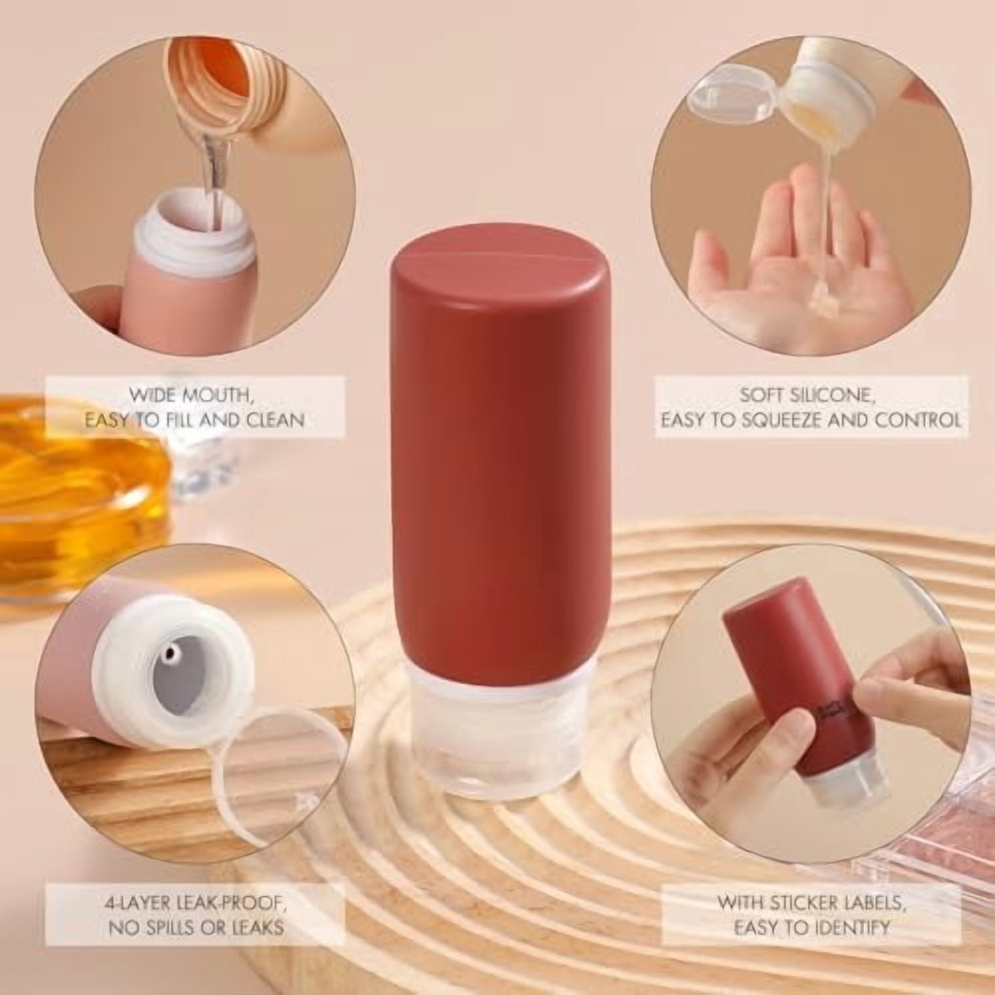 21 Pack Travel Bottles for Toiletries, Leak-Proof TSA Compliant Silicone Travel Size Containers for Shampoo and Conditioner, BPA Free with Toiletry Bag (Cream)